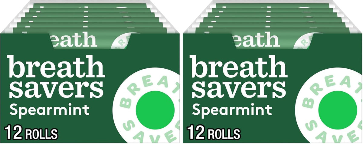 Breath Savers spearmint flavored pocket sized mint rolls layout display