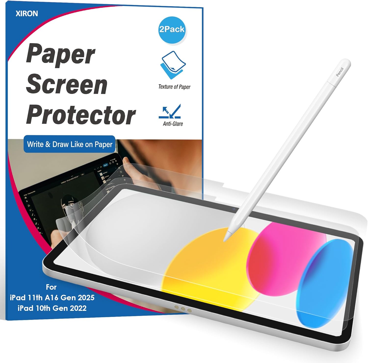 XIRON 2 PACK Paper Screen Protector for iPad 10th Generation 2022(10.9 Inch), Matte PET Film for iPad 10.9-inch (10th generation), Write and Draw Like on Paper, Anti-Glare Screen Protector - Image 1