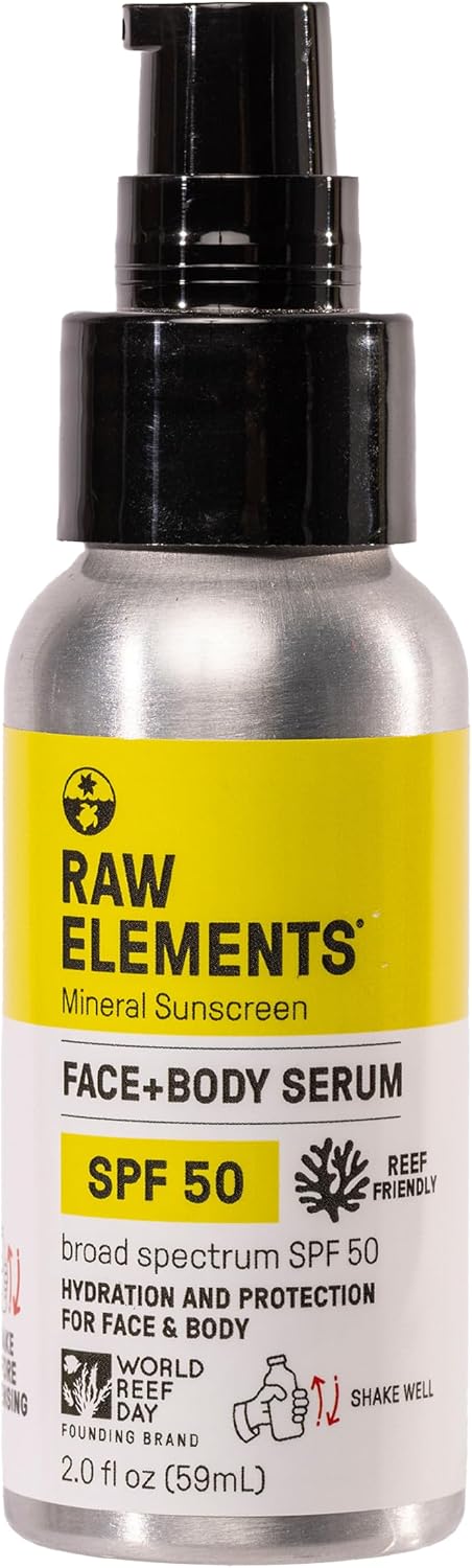 Raw Elements face and body serum mineral sunscreen front view bottle
