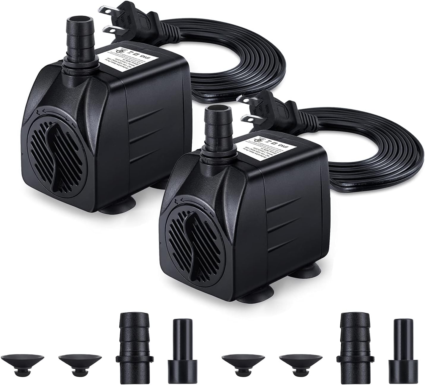 CWKJ Fountain Pump 2 Pack front view of black submersible water pump for outdoor fountains.