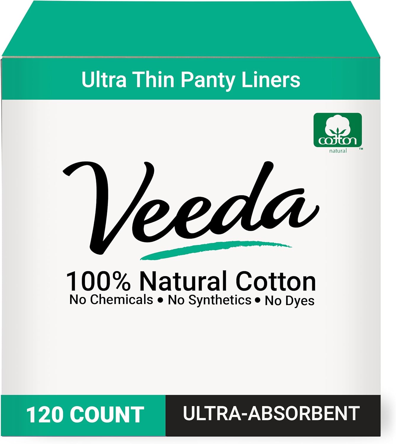 Veeda Natural Cotton Ultra Thin Panty Liners for Women - Breathable Thin Daily Liners are Always Chlorine and Toxin Free - Hypoallergenic & Comfortable Pantyliners - 120 Count - Image 1