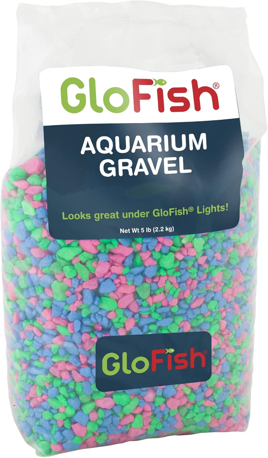 GloFish aquarium gravel pink green blue mix front view