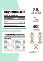 BulkSupplements Hydrolyzed Chicken Collagen unflavored supplement bag nutrition facts