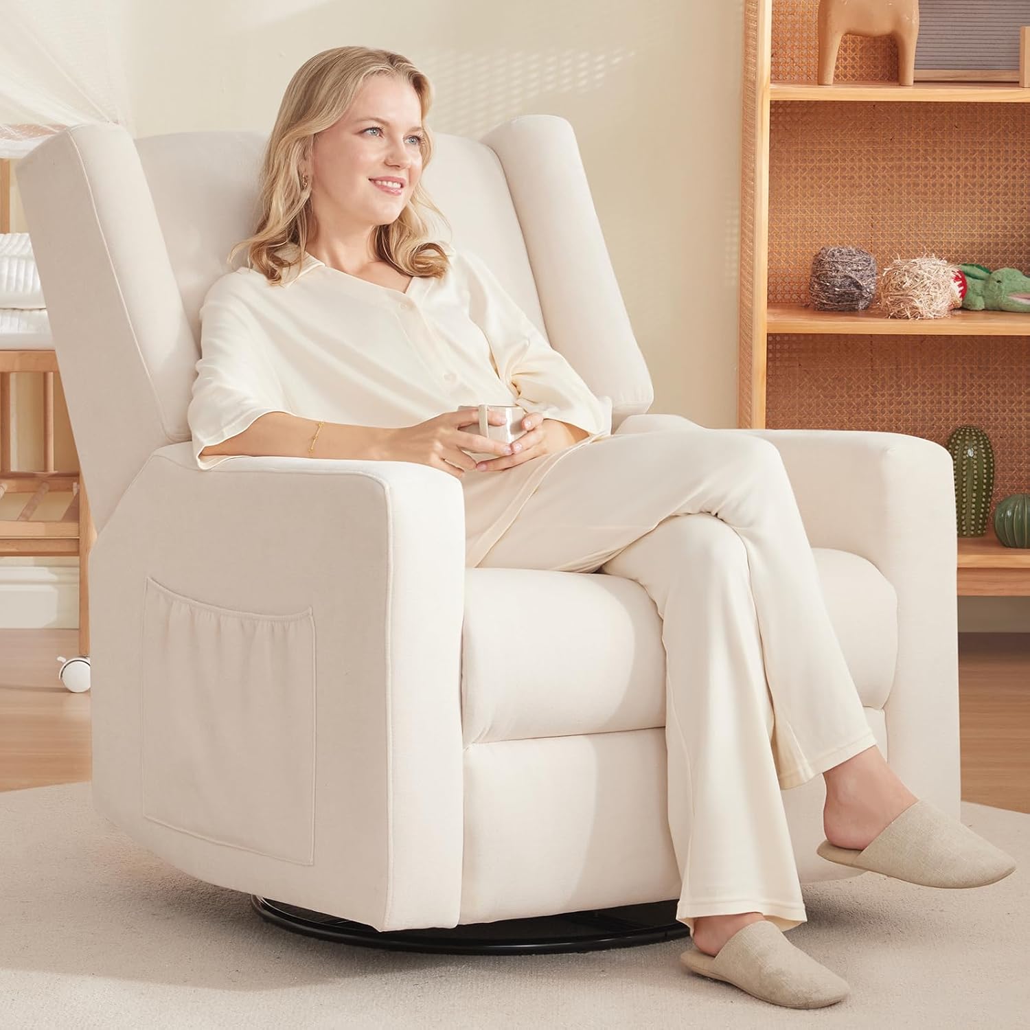 Tbfit 360-degree swivel recliner chair front view beige
