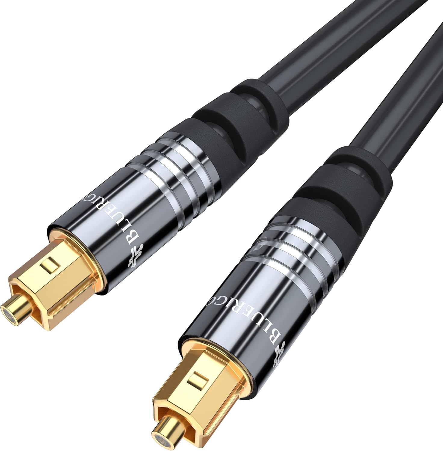 BlueRigger 15FT optical audio cable front view showing gold-plated connectors