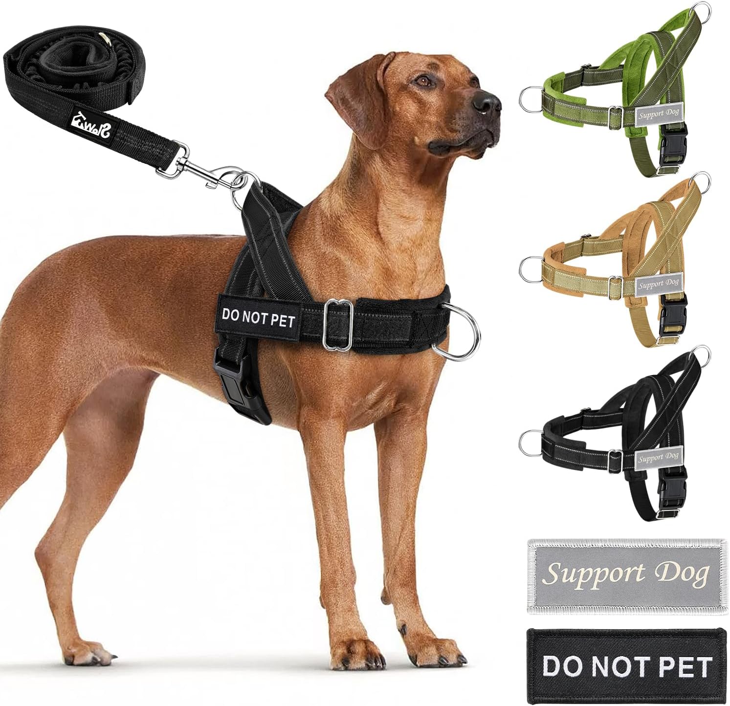SlowTon No Pull Dog Harness front view highlighting the heavy duty metal front D ring attachment point.