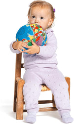 Educational Montessori plush globe showing detailed continental markings