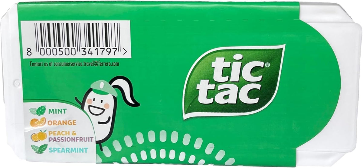 Close up view of individual Tic Tac mini box flip top lid