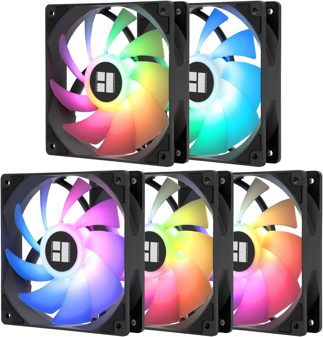 Thermalright TL-C12C-S 120mm addressable RGB computer case fan five pack front view showcasing translucent blades