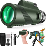 KTBDING high powered monocular telescope front view displaying the large green tinted objective lens