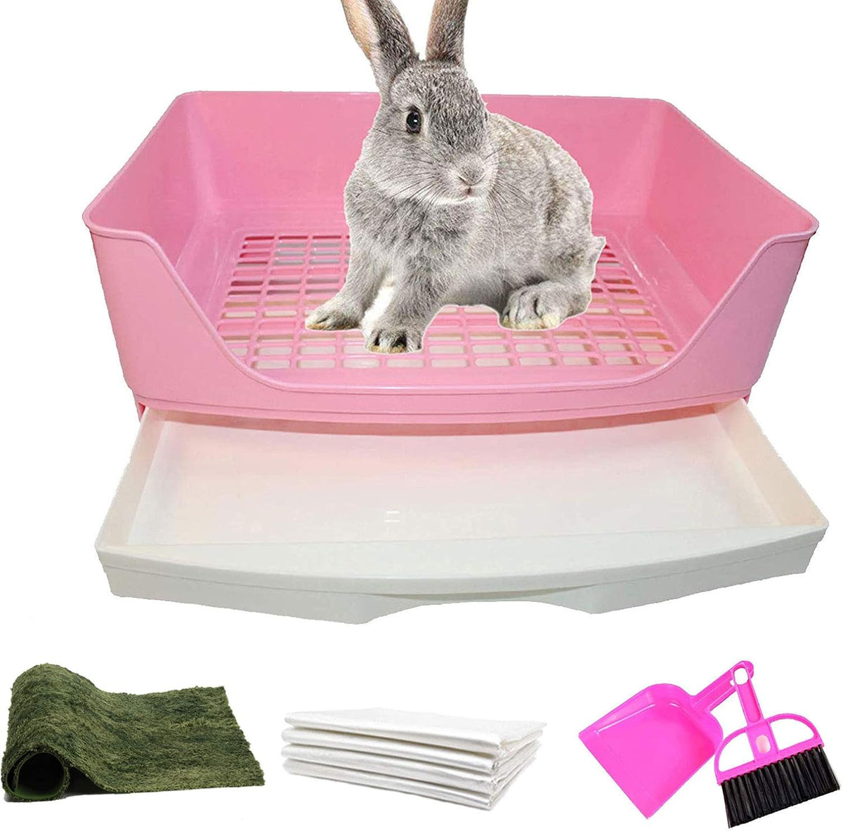 PINVNBY large rabbit litter box fully assembled setup