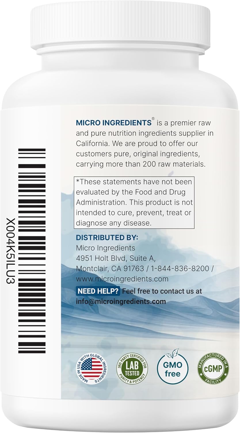 Back label of Micro Ingredients glycine displaying usage instructions and quality disclaimers.
