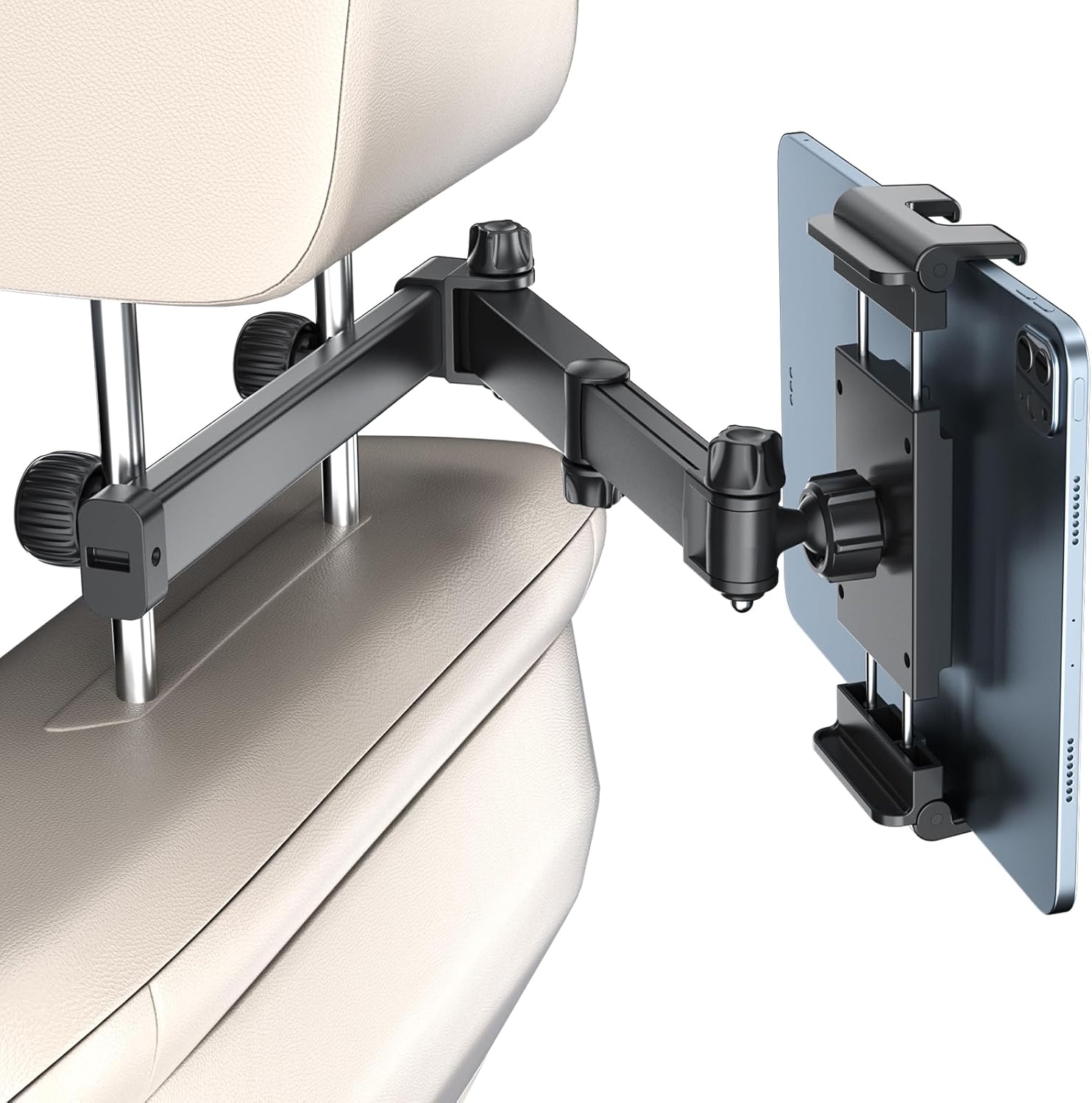 PLDHPRO car headrest tablet holder front view showcasing the expandable device bracket.