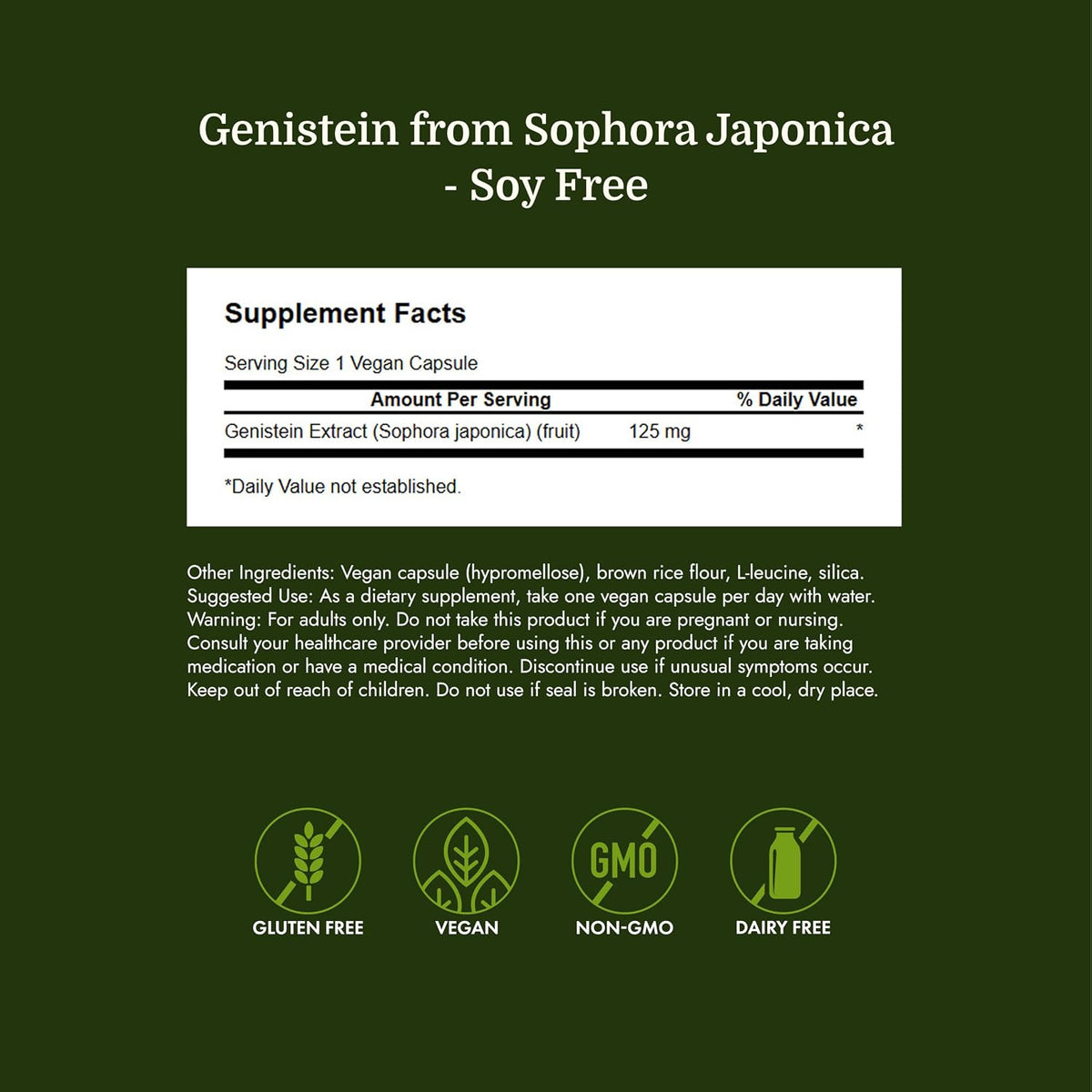 Swanson Soy-Free Genistein Supplement, 125 mg, 60 Vegan Capsules - Image 4