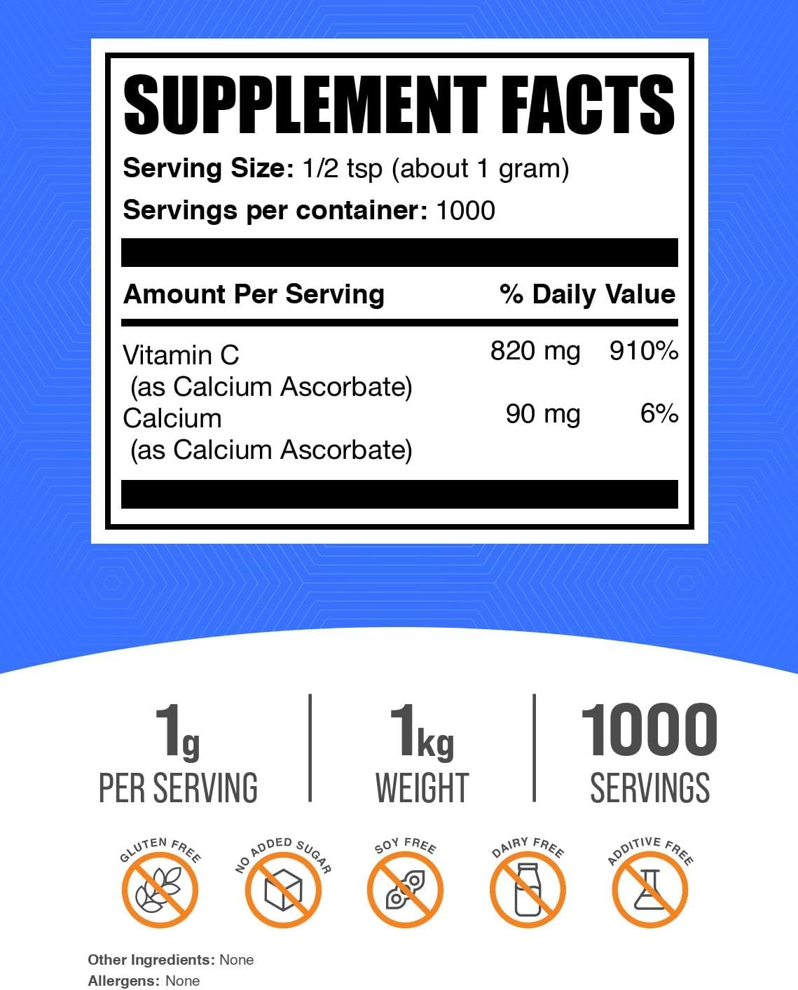 Buffered Vitamin C powder supplement container nutritional facts view.