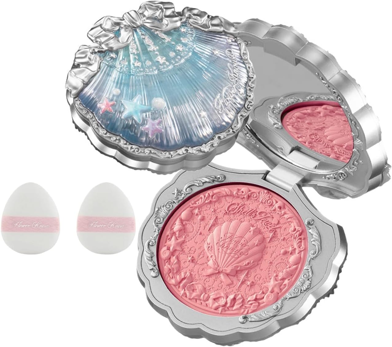 Flower Knows Shells Jewel Satin Blush front view highlighting peach glow compact