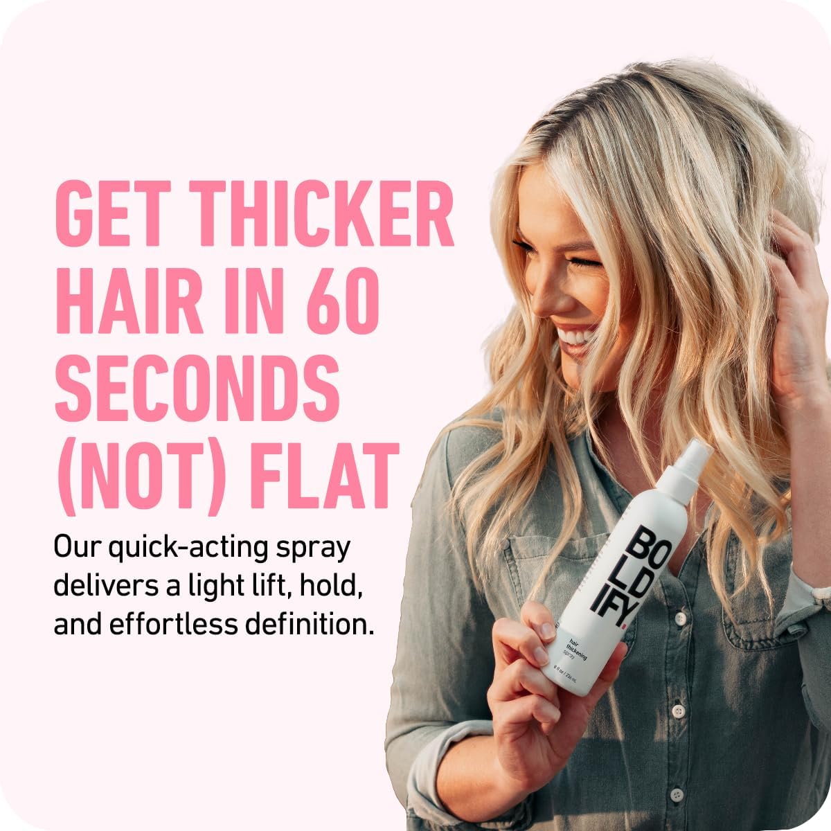 Boldify hair thickening spray back label and ingredients view