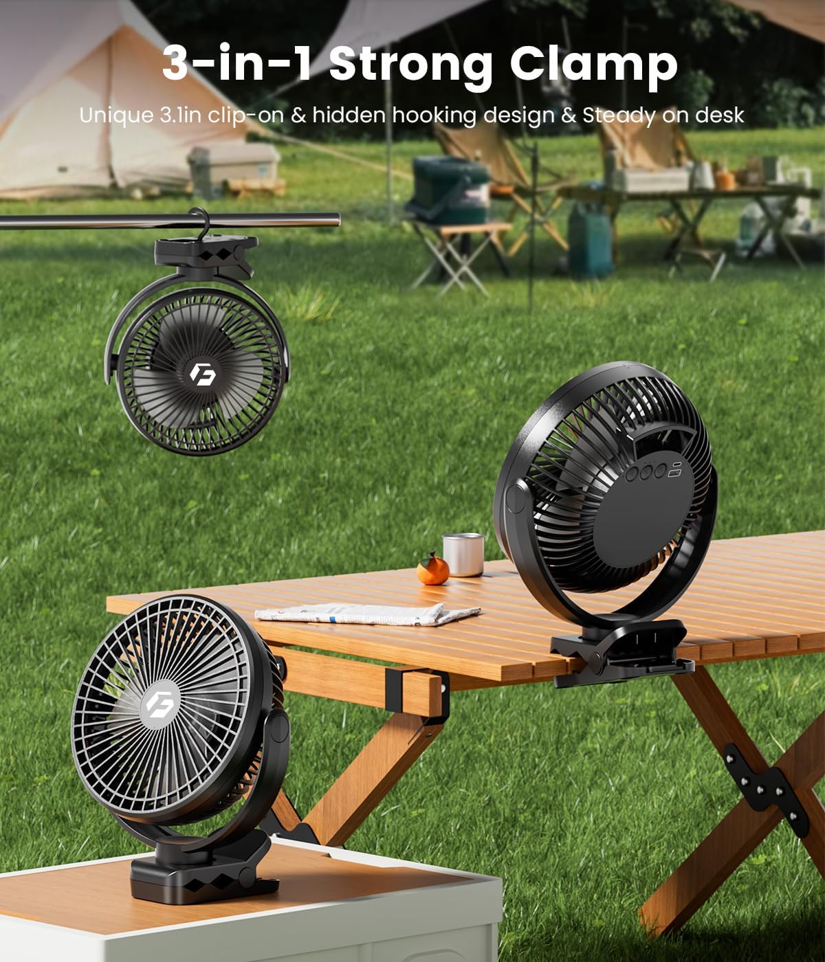 Korbot rechargeable fan mounted with clip