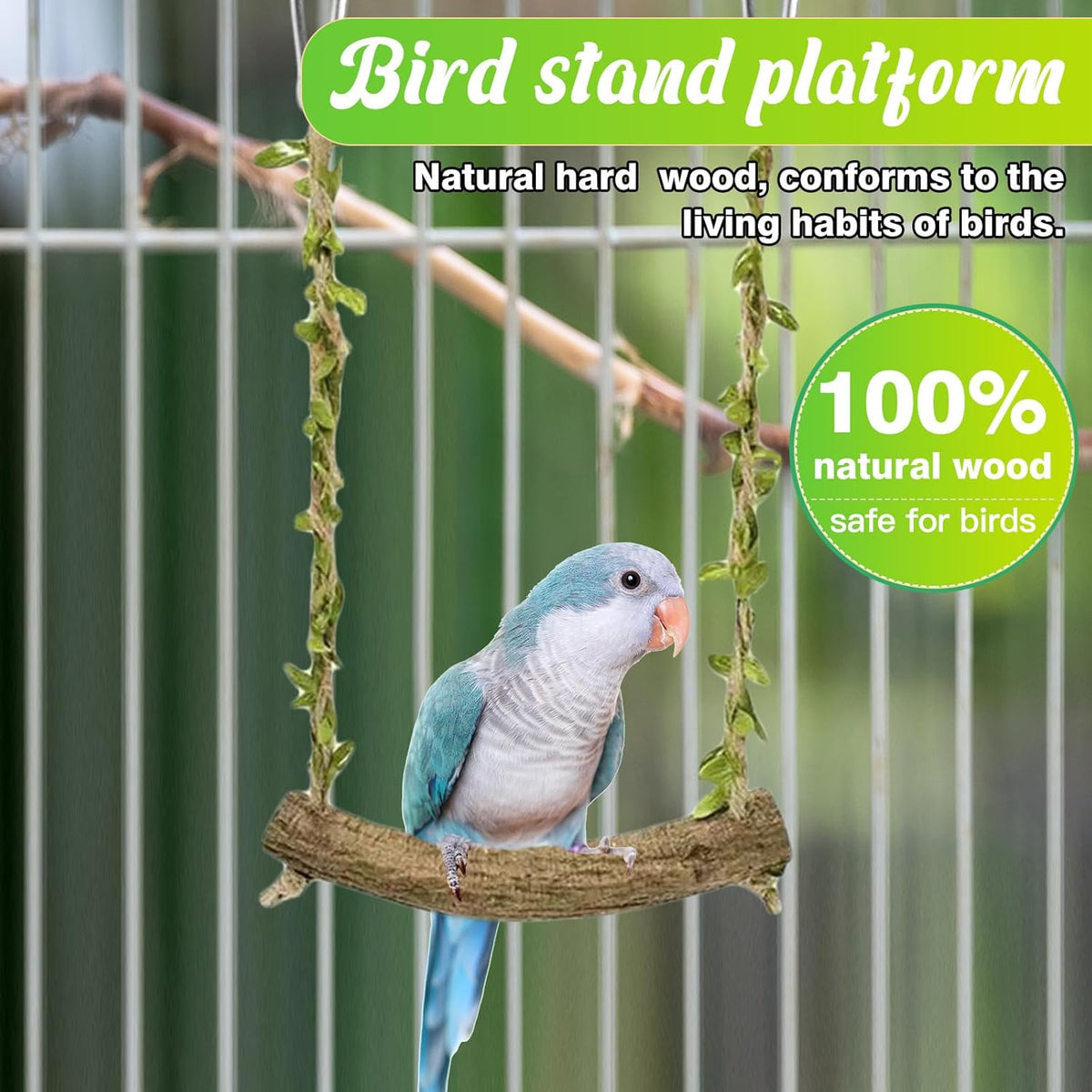 Hiwzitar parrot training stand holder showing sturdy jute rope hangers