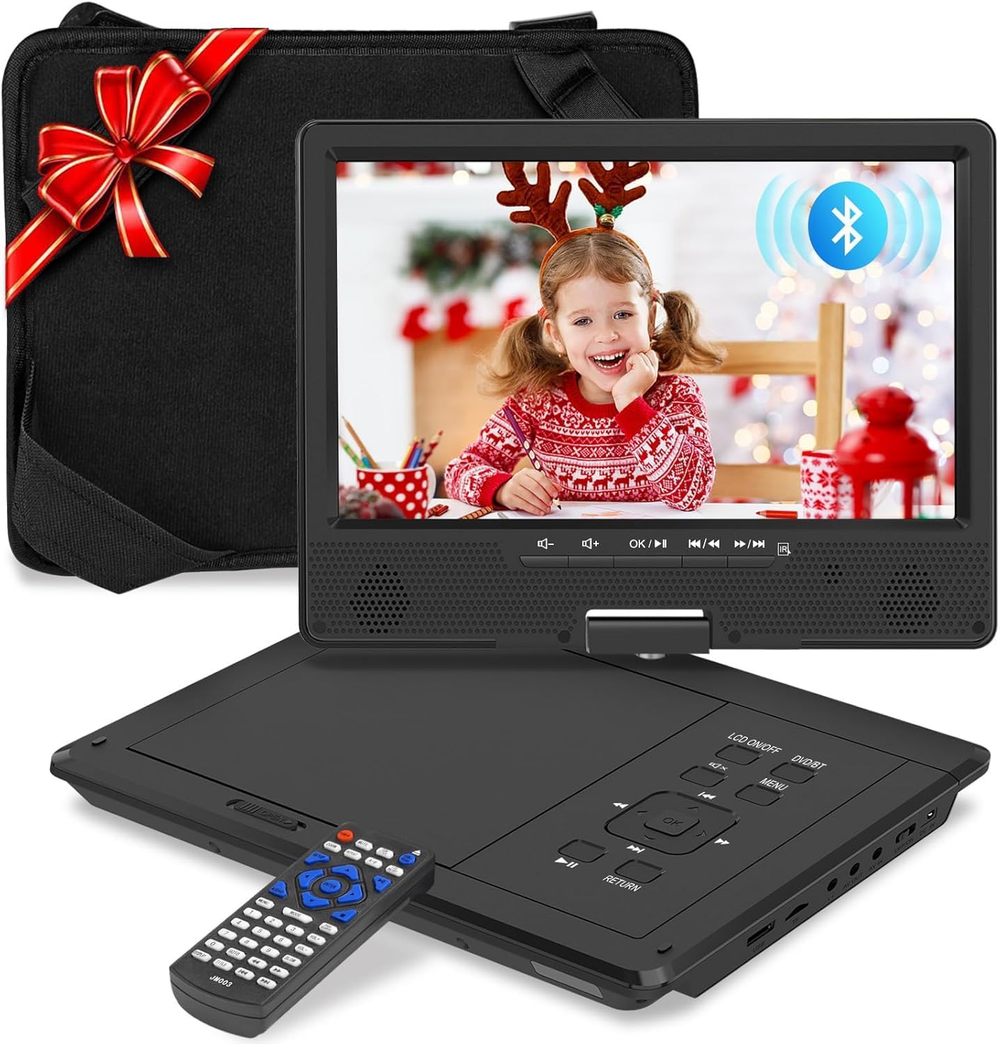 HotHat 12.5 Inch Portable DVD Player front view showing open swivel screen and control panel