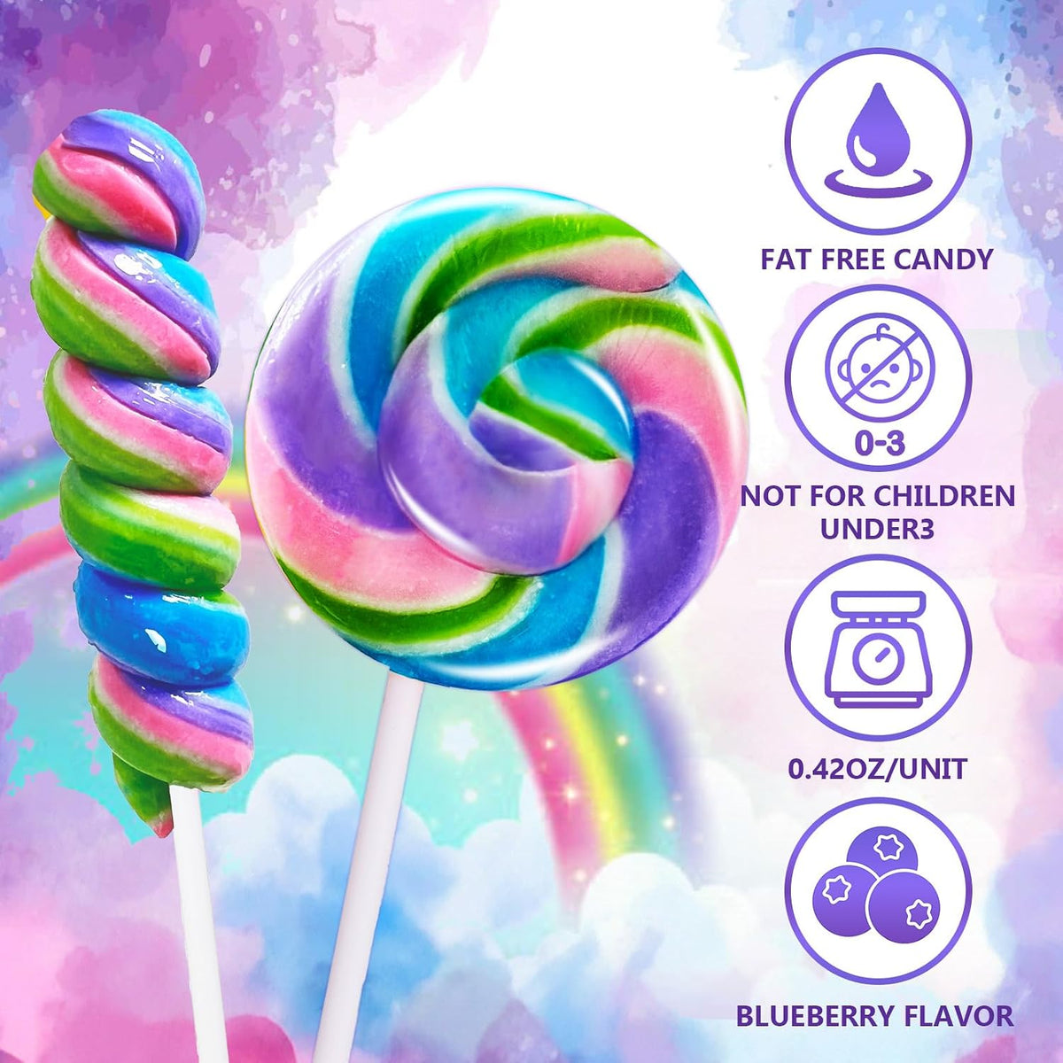 Bulk pack of thirty two EORA imported rainbow lollipops for kids birthdays