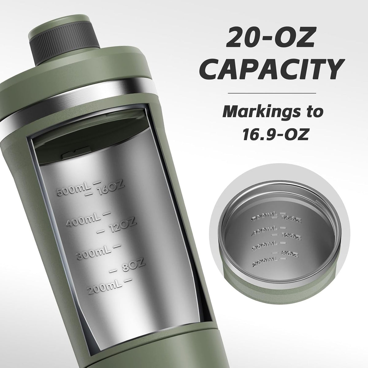 Prochain fitness shaker cup with detachable powder storage compartment