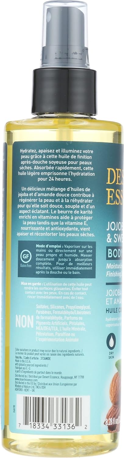 Desert Essence body oil spray pack of three bottles display