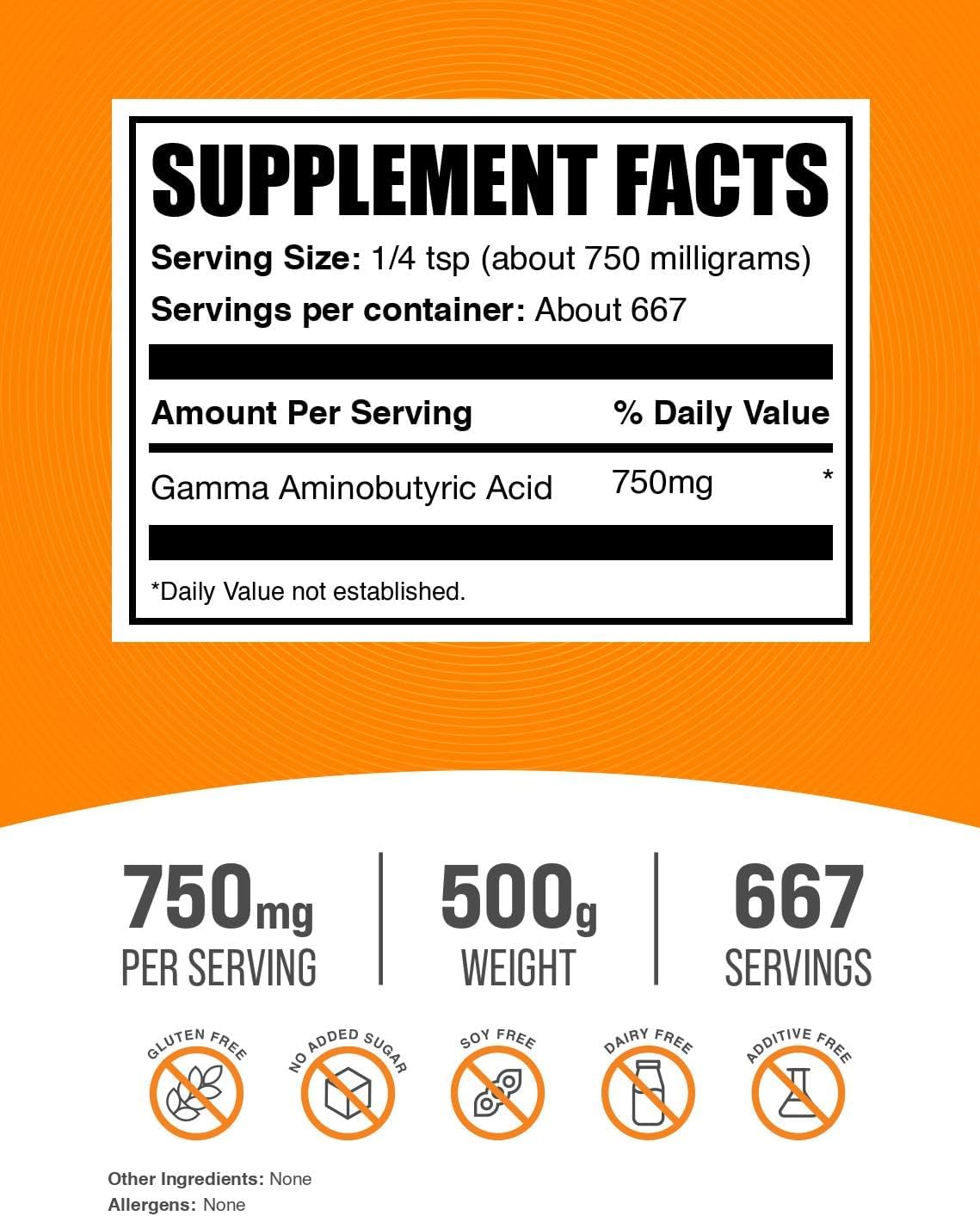 BulkSupplements GABA powder supplement facts label