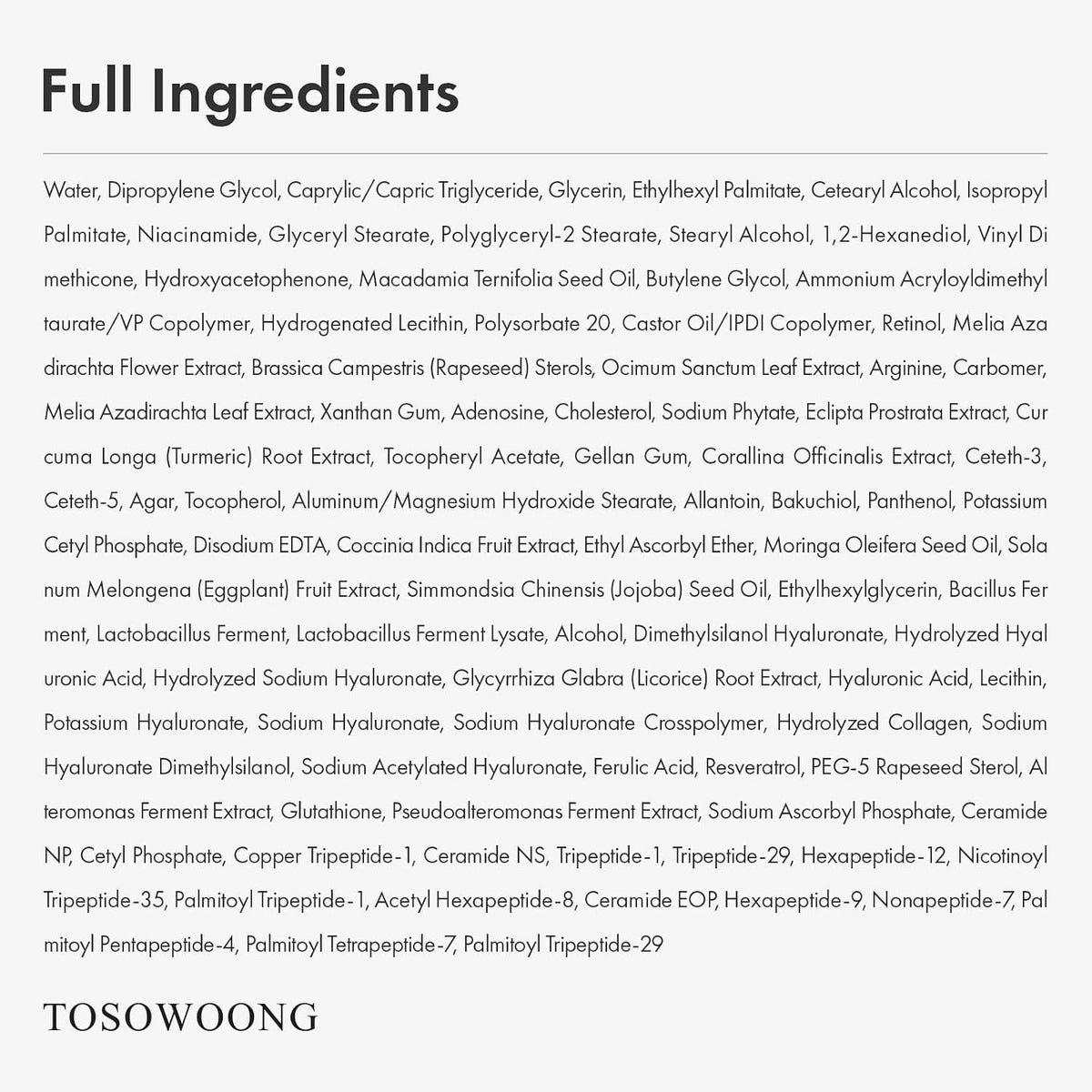 TOSOWOONG real retinol night care cream tube lying flat on a clean surface.