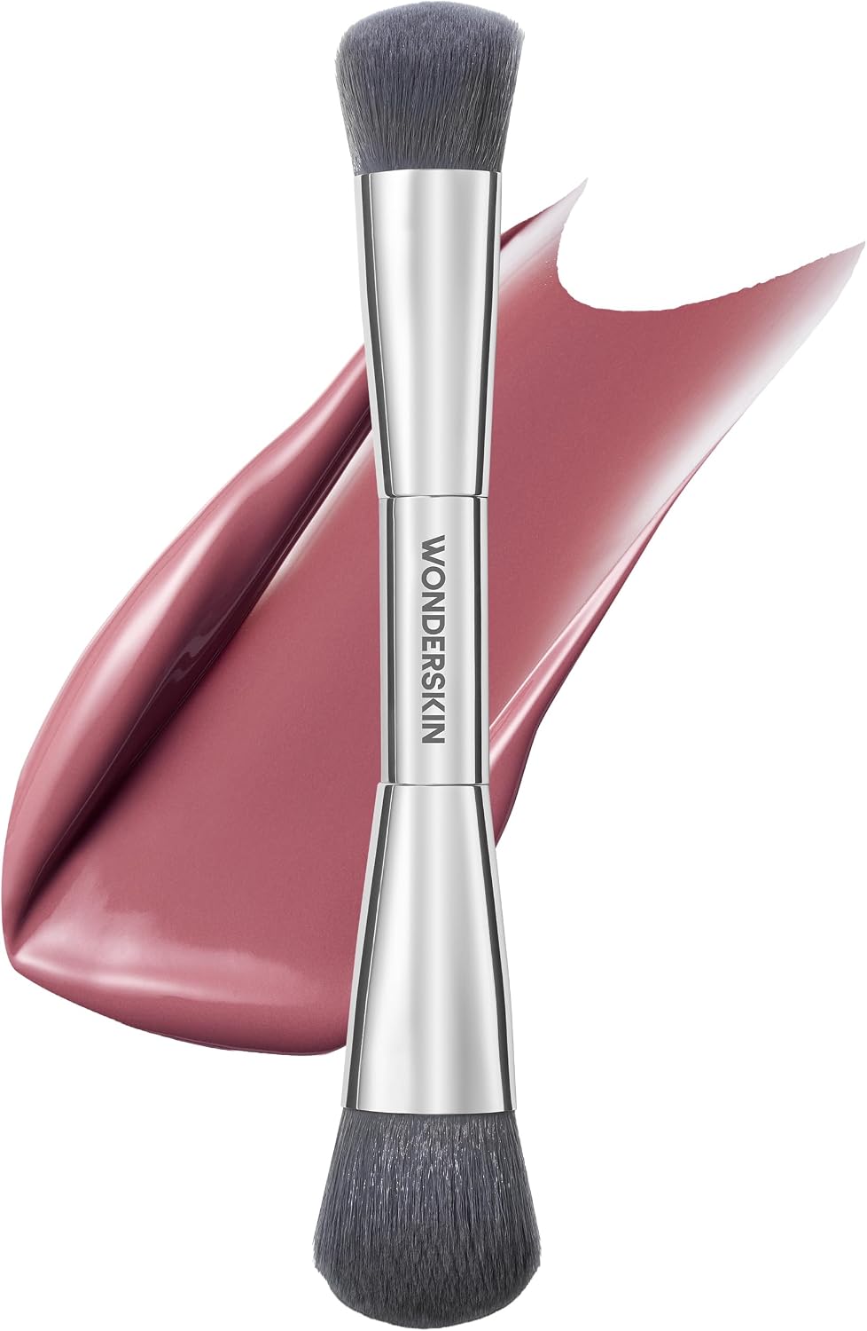 Wonderskin dual ended blush and contour brush front view for professional makeup application.