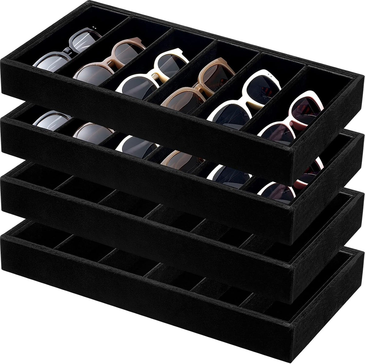 Velvet Sunglasses Organizer Tray 6 Grid Sunglass Organizer Velvet Tray Stackable Glasses Display Case for Women - Image 13