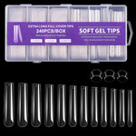 Cycullinyt long square nail tips showing 3XL straight shape clear gel extensions