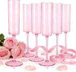 YOUBET 24 Pack Pink Plastic Champagne Flutes front view for party settings