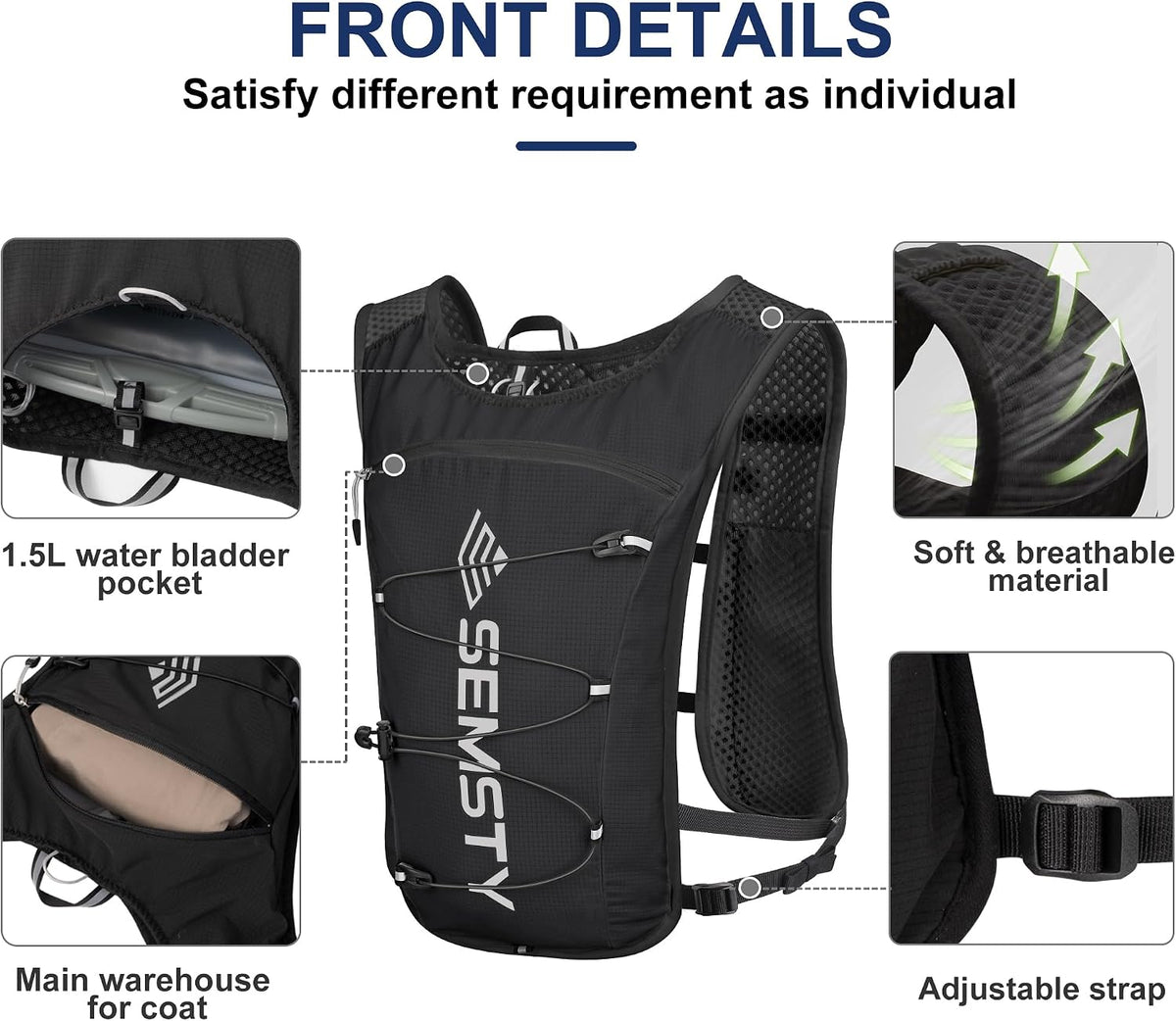 SEMSTY hydration backpack rear view with water bladder