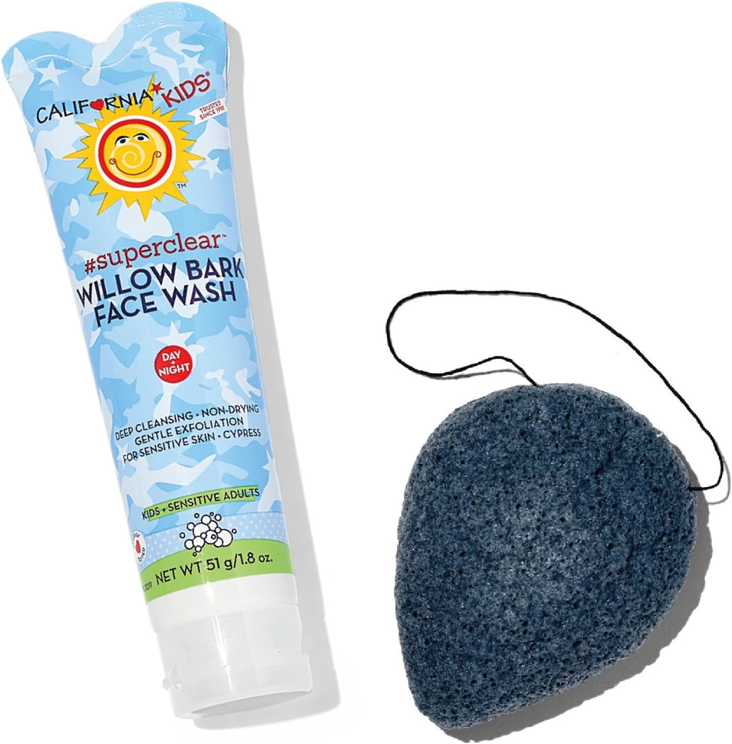 California Kids Face Wash + Facial Sponge | Gentle Exfoliating Face Wash | Mild Salicylic Acid Cleanser For Sensitive Skin | 1.8 oz. / 51 mL - Image 1