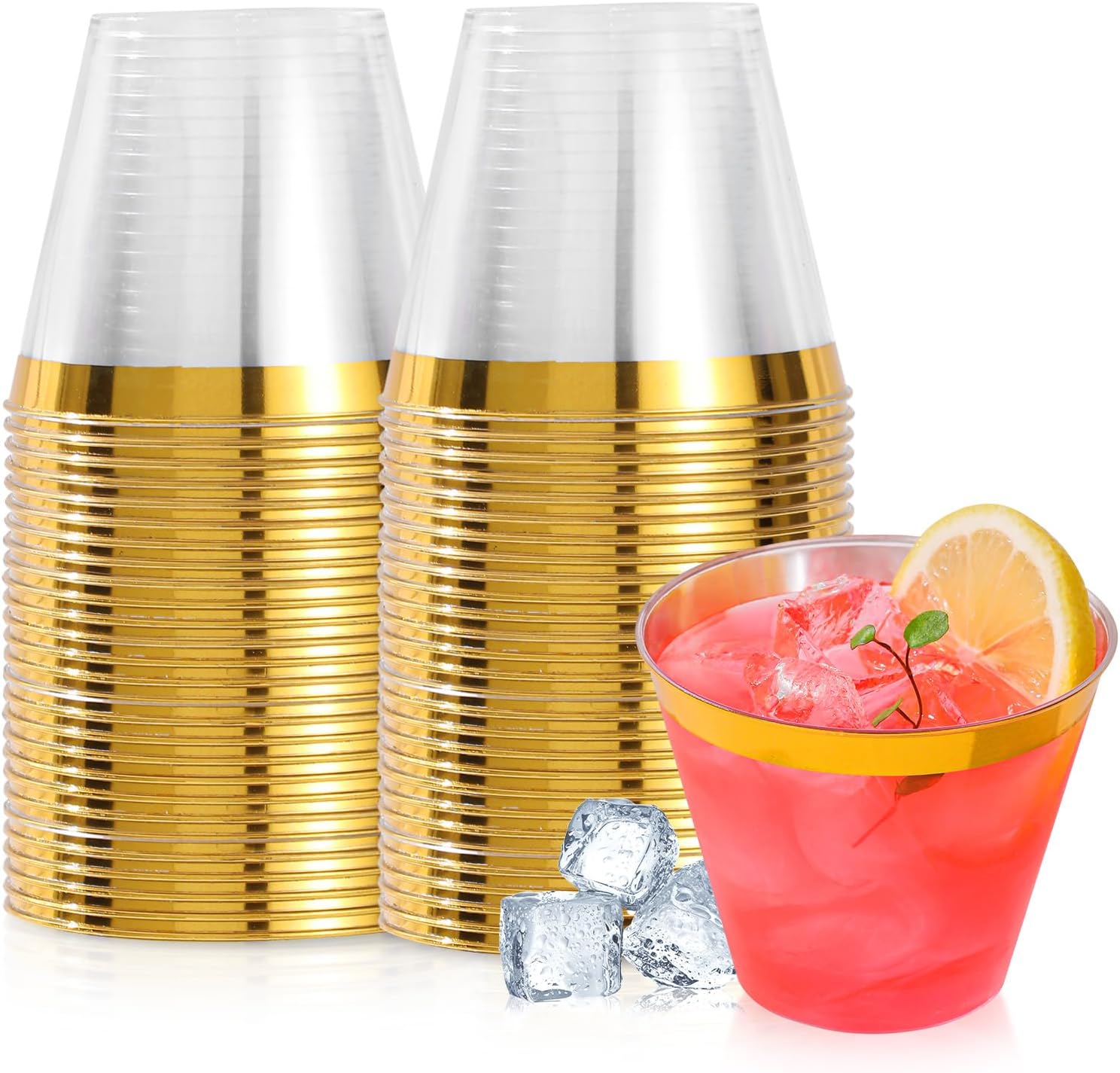 VajilaPhil 50 pieces gold rim plastic cups front view
