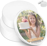 Packaging display photo featuring decorated white iced tier cake