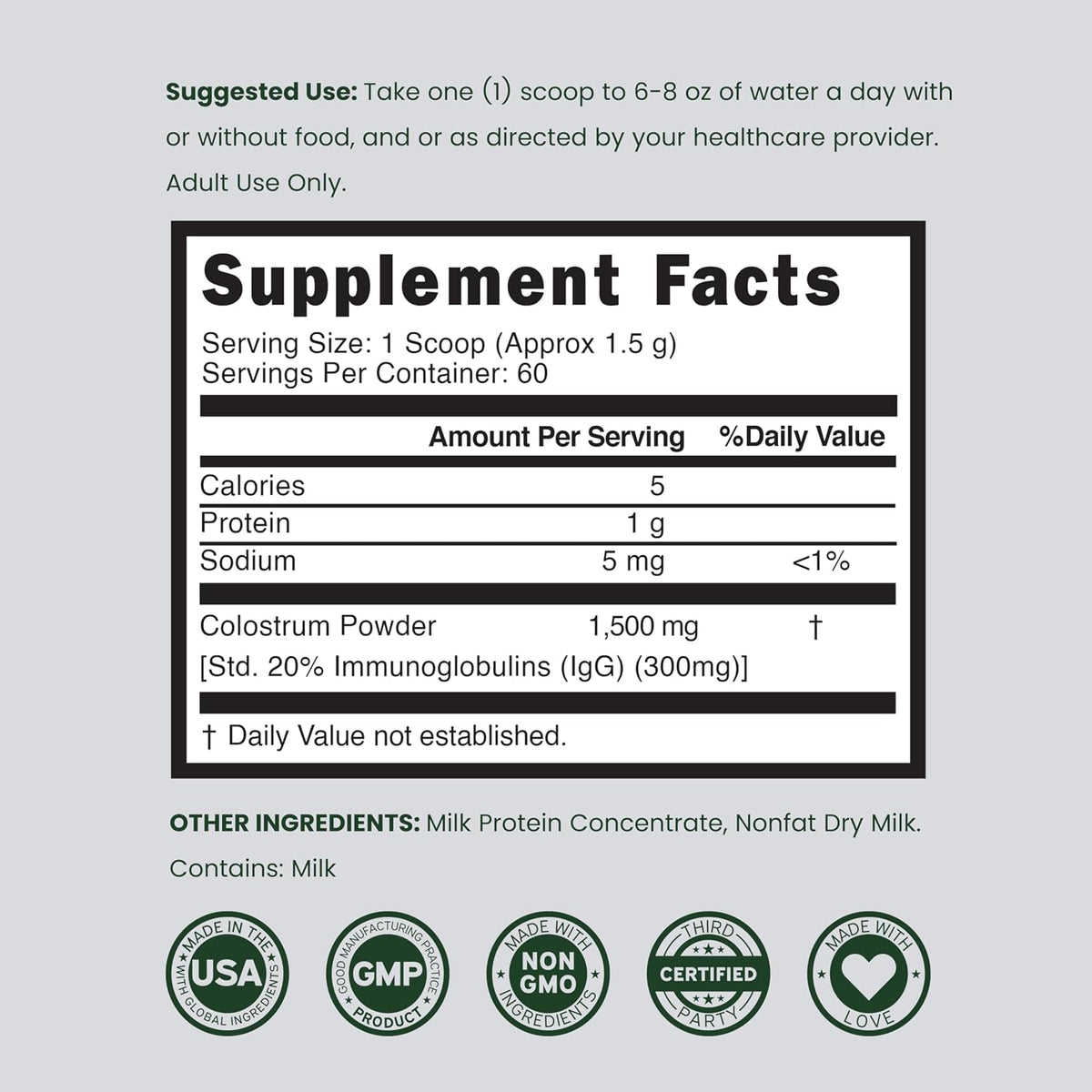 Authentic Dorado Nutrition bovine colostrum supplement bottle