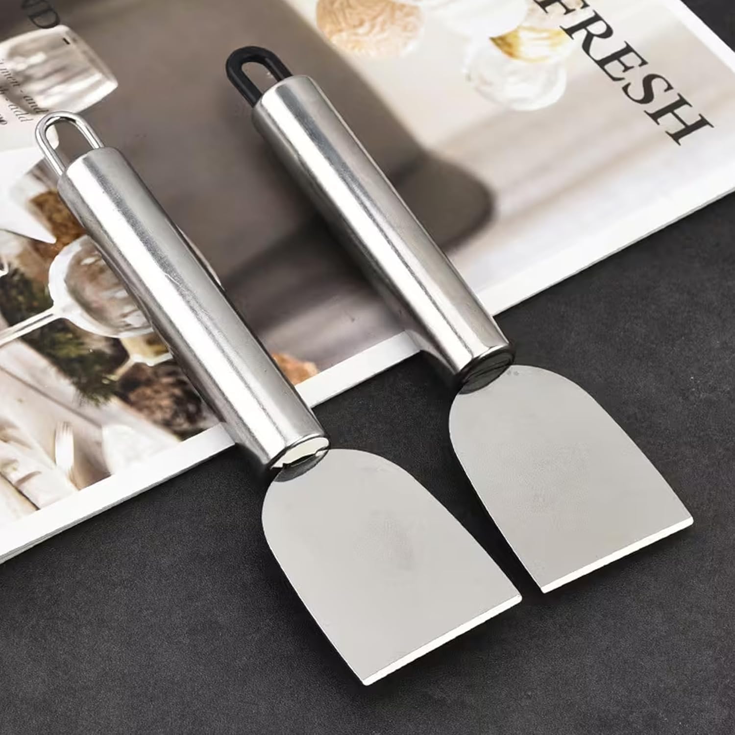 Auhsgch stainless steel straight cleaning scraper front view for kitchen maintenance