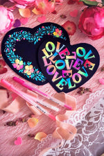 Swatch test showing bright moonlight shades and white pens