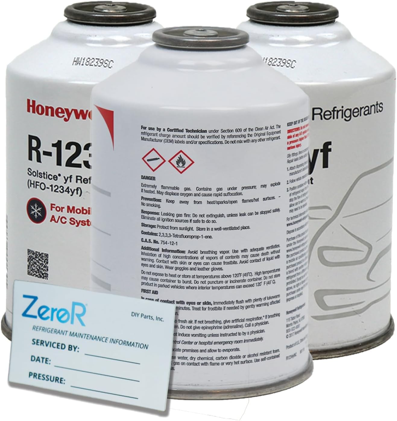 ZeroR Genuine R1234YF Refrigerant 3 Pack Front View