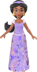 Close-up of posable Disney Princess mini dolls in signature outfits