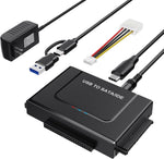 Delxing USB 3.0 to IDE SATA adapter front view showing dual interface connectors
