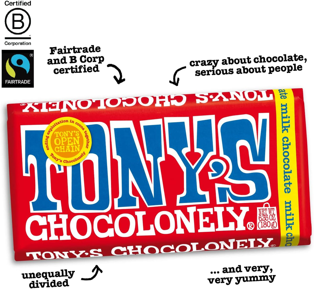 Tonys Chocolonely thirty two percent cacao chocolate block details