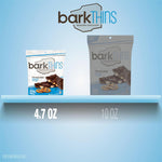 Authentic Barkthins dark chocolate snack label