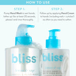 Bliss hand soap and lotion set with decorative tray on bathroom counter