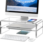 Egchi clear acrylic monitor stand riser front view holding a desktop screen on a clean office desk