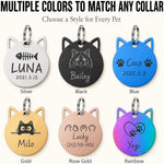 Engraved kitten face shape identity nameplate for secure pet safety and tracking.