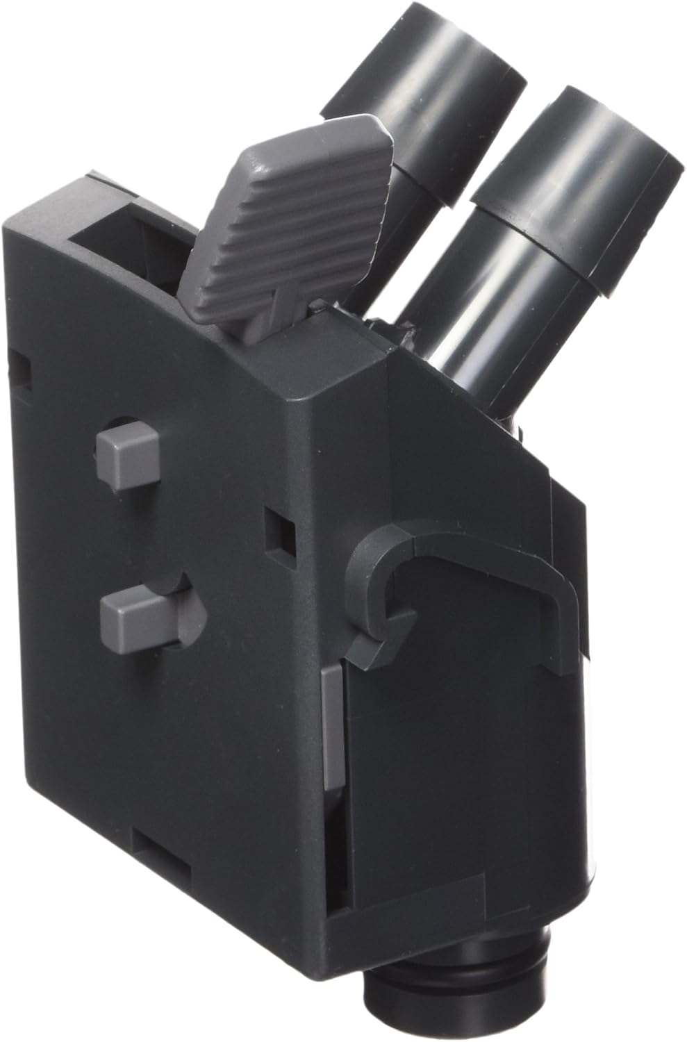 Eheim model 8586 complete adapter side angle showing integrated shut off valves.