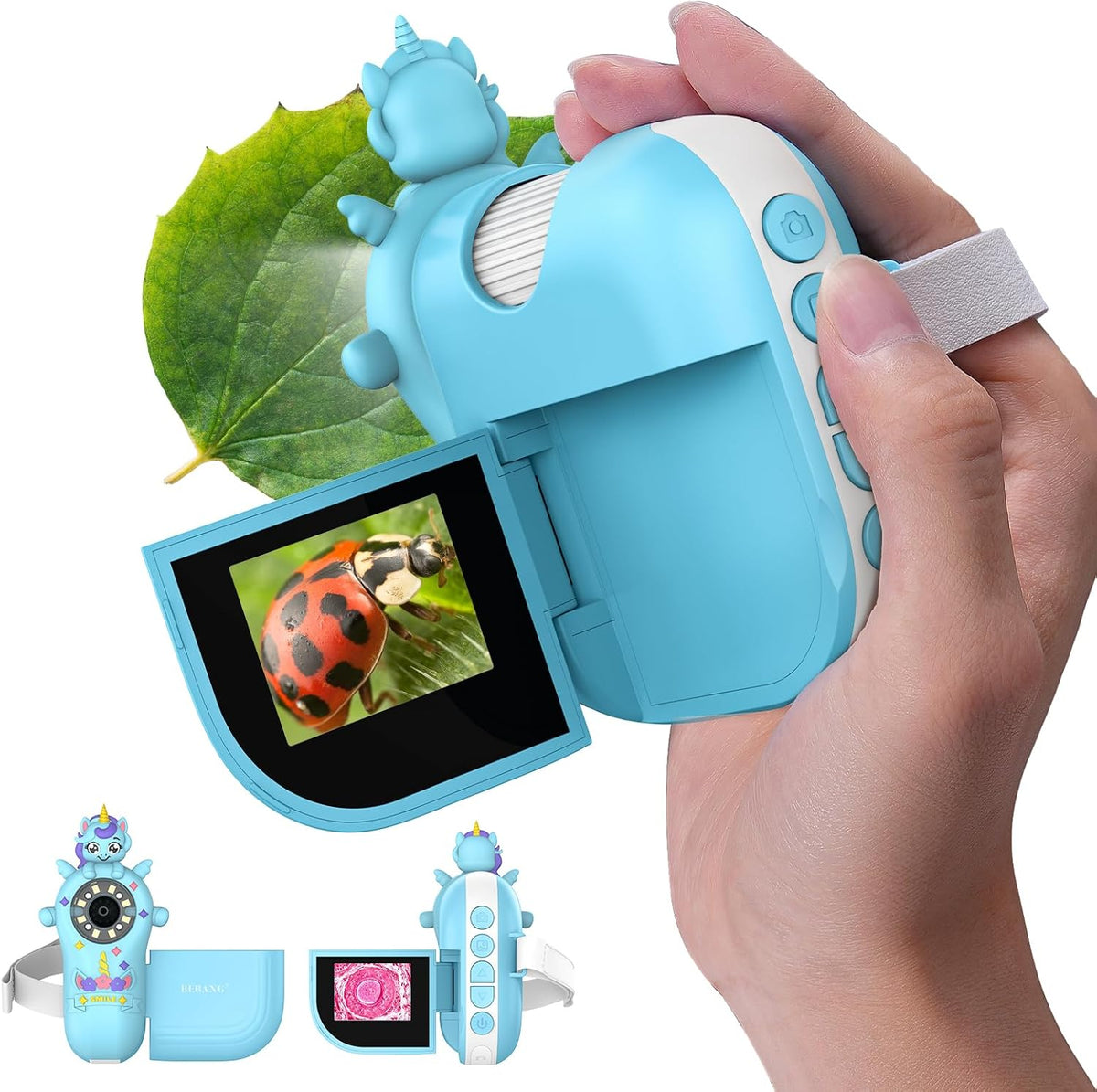 Bebang 1000x handheld microscope for kids cyan color front view